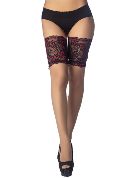 Women's Lace Mesh Stylish Sheer Seam Back Thigh High Hold-up Stockings