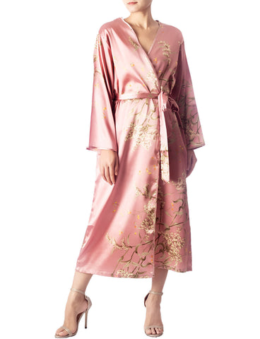 iB-iP Women's Floral Patterned Long Sleeve Fashion Stylish Long Robe