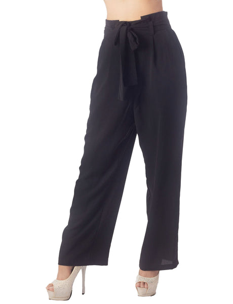 Women's Bow Belt High Waist Cozy Casual Relaxed Wide Leg Pants