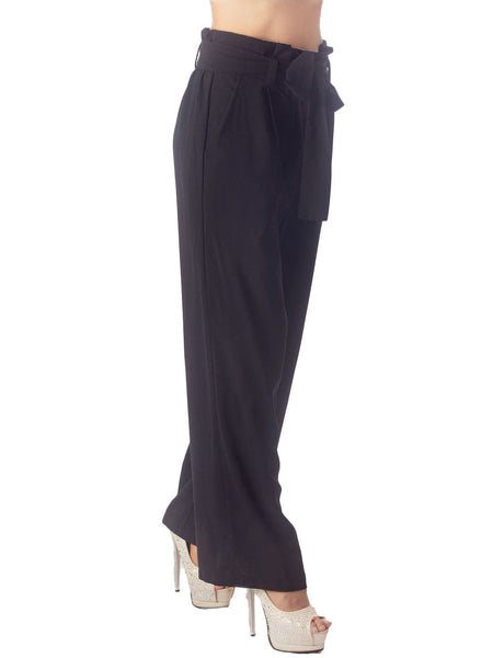 Women's Bow Belt High Waist Cozy Casual Relaxed Wide Leg Pants