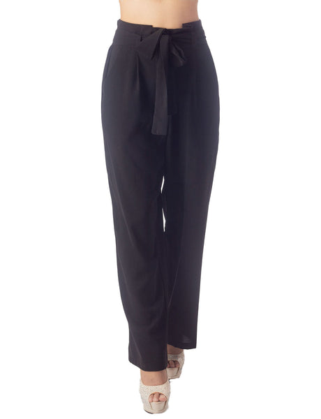 Women's Bow Belt High Waist Cozy Casual Relaxed Wide Leg Pants