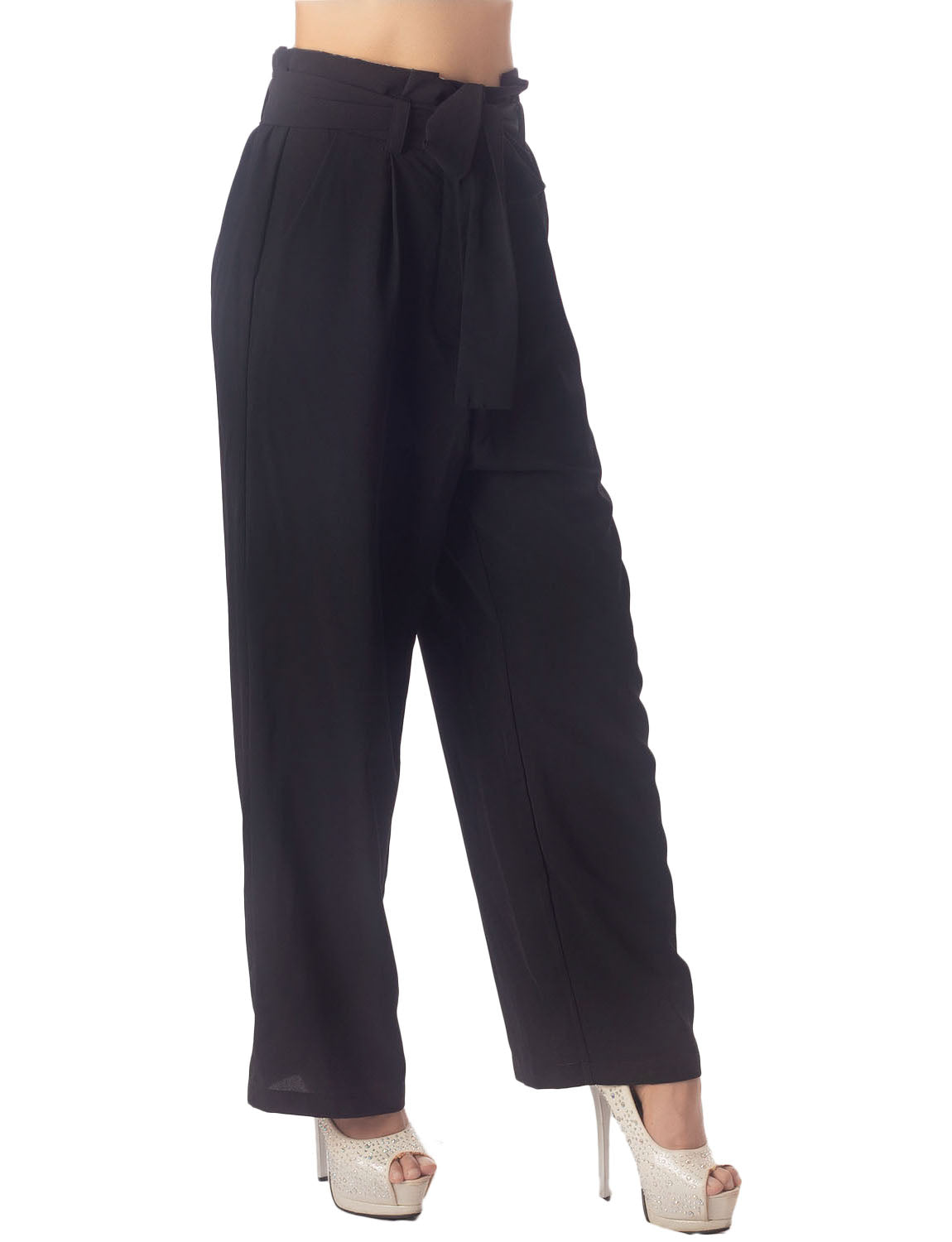 Women's Bow Belt High Waist Cozy Casual Relaxed Wide Leg Pants