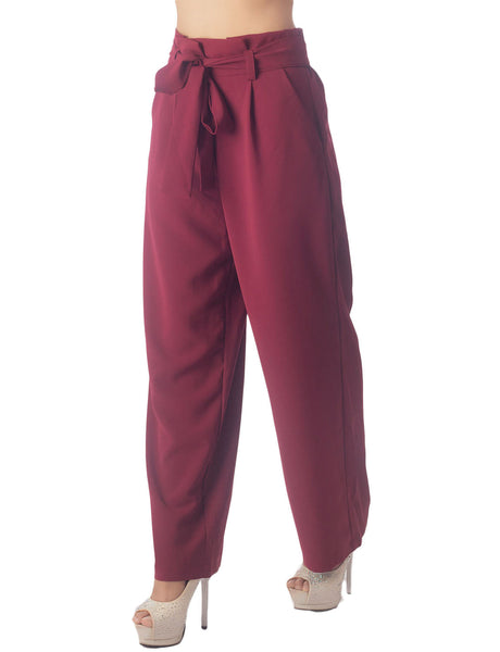 Women's Bow Belt High Waist Cozy Casual Relaxed Wide Leg Pants