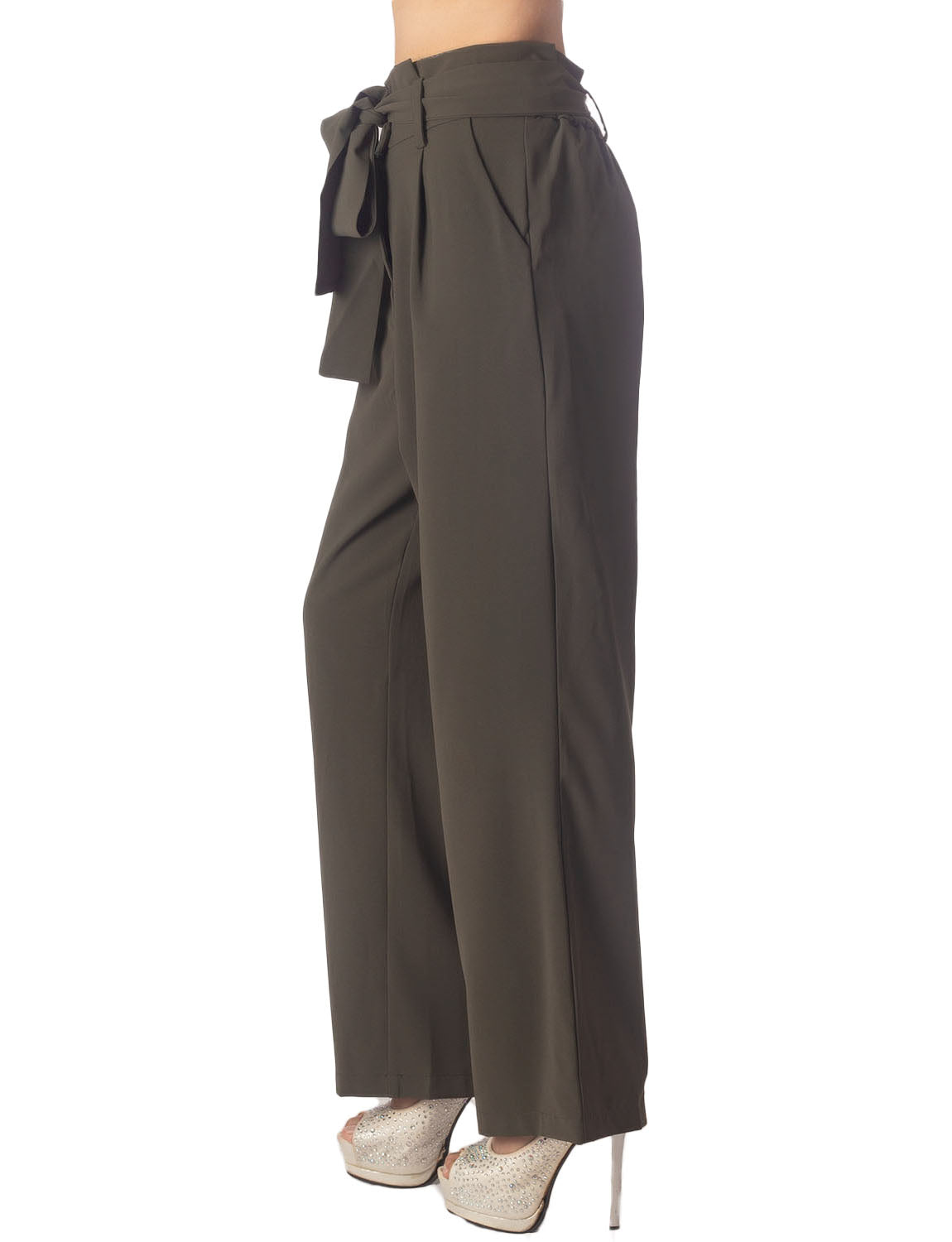 Women's Bow Belt High Waist Cozy Casual Relaxed Wide Leg Pants