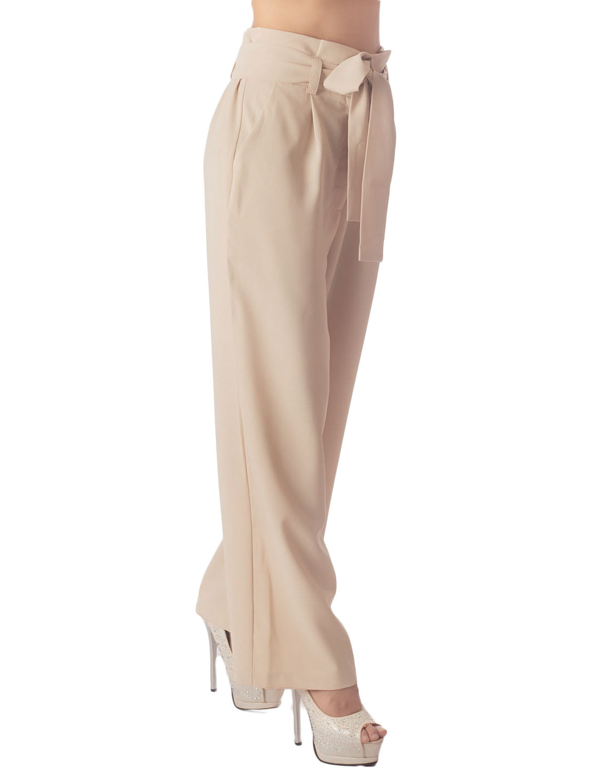 Women's Bow Belt High Waist Cozy Casual Relaxed Wide Leg Pants