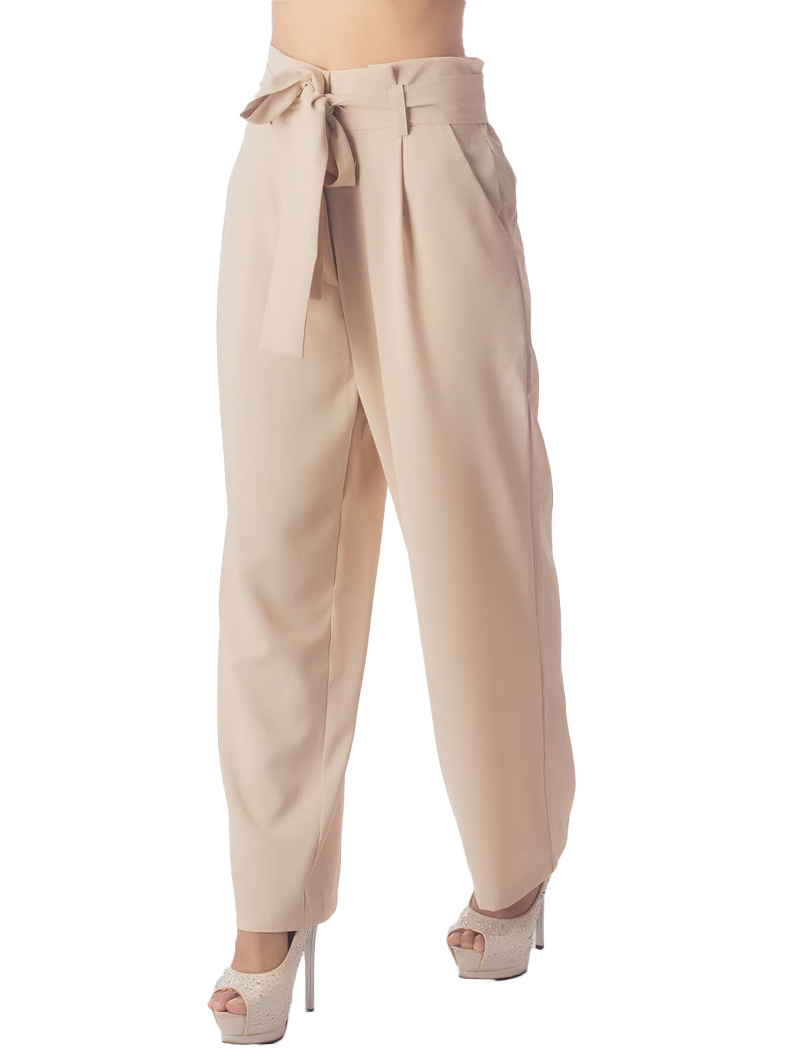 Women's Bow Belt High Waist Cozy Casual Relaxed Wide Leg Pants