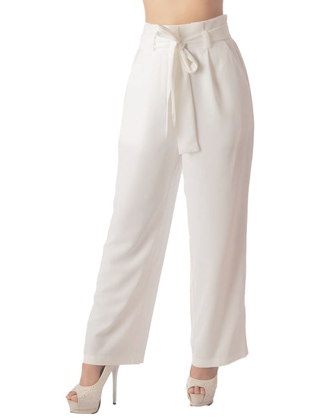 Women's Bow Belt High Waist Cozy Casual Relaxed Wide Leg Pants