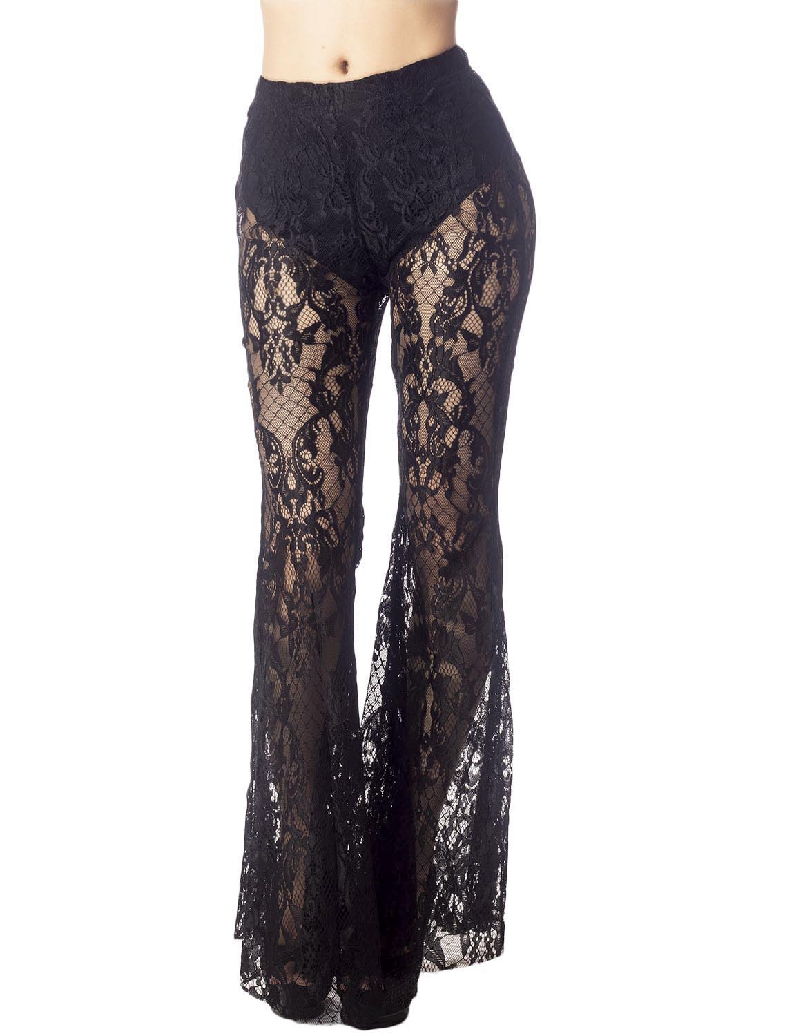 Women's Eyelet Lace Crochet Pants Slim Fit And Flare Wide Leg Trouser