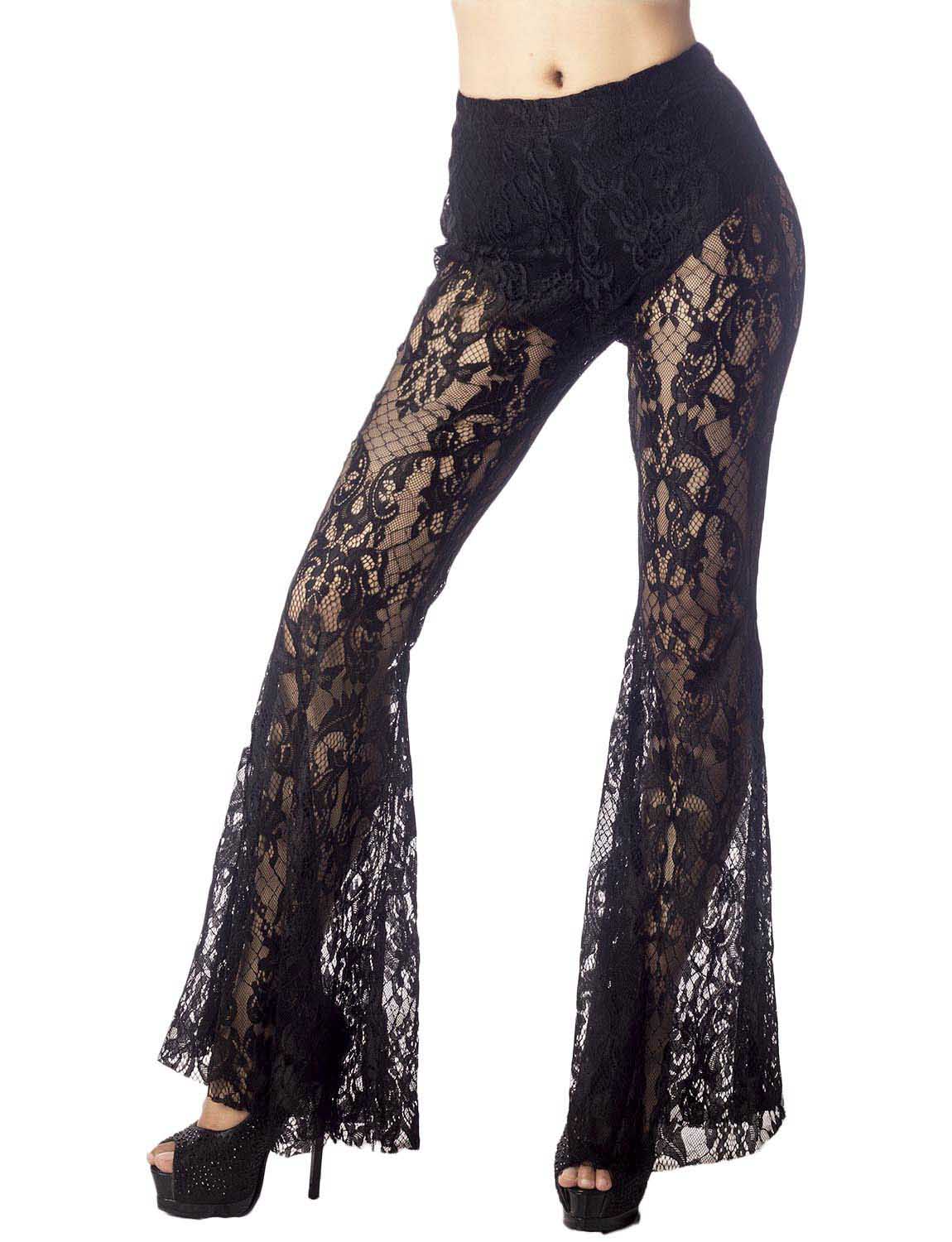 Women's Eyelet Lace Crochet Pants Slim Fit And Flare Wide Leg Trouser