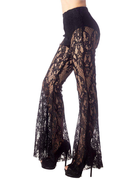 Women's Eyelet Lace Crochet Pants Slim Fit And Flare Wide Leg Trouser