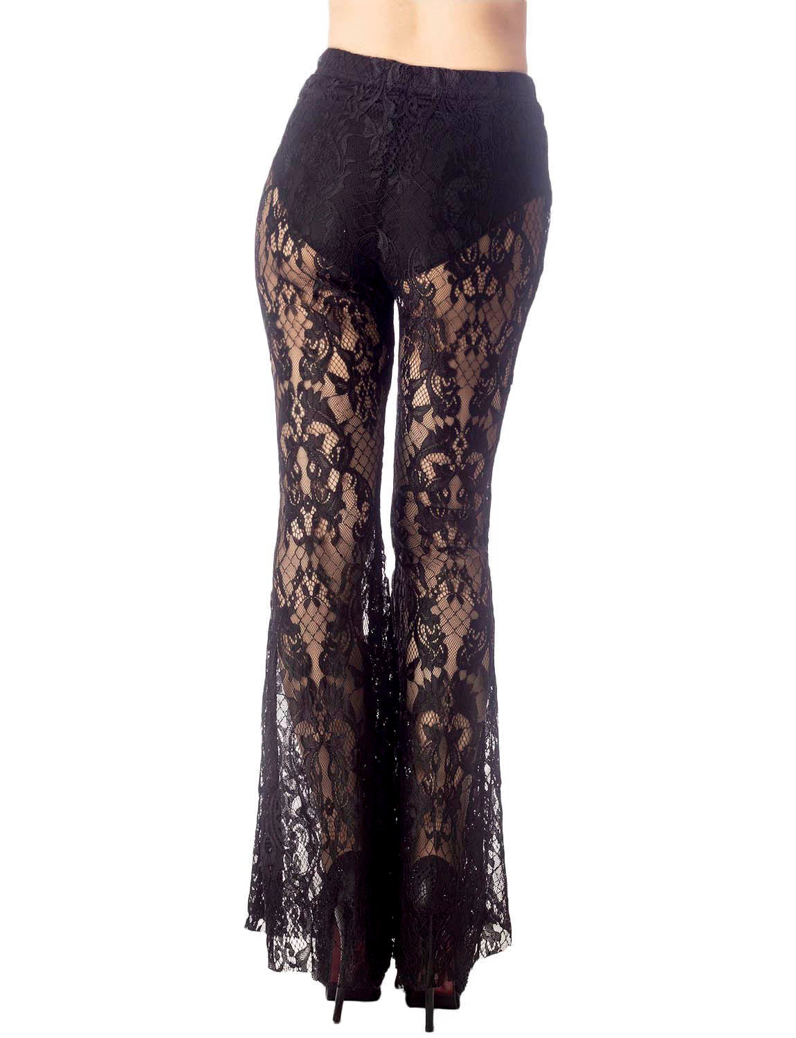 Women's Eyelet Lace Crochet Pants Slim Fit And Flare Wide Leg Trouser