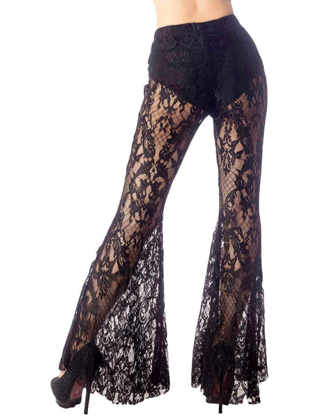 Women's Eyelet Lace Crochet Pants Slim Fit And Flare Wide Leg Trouser