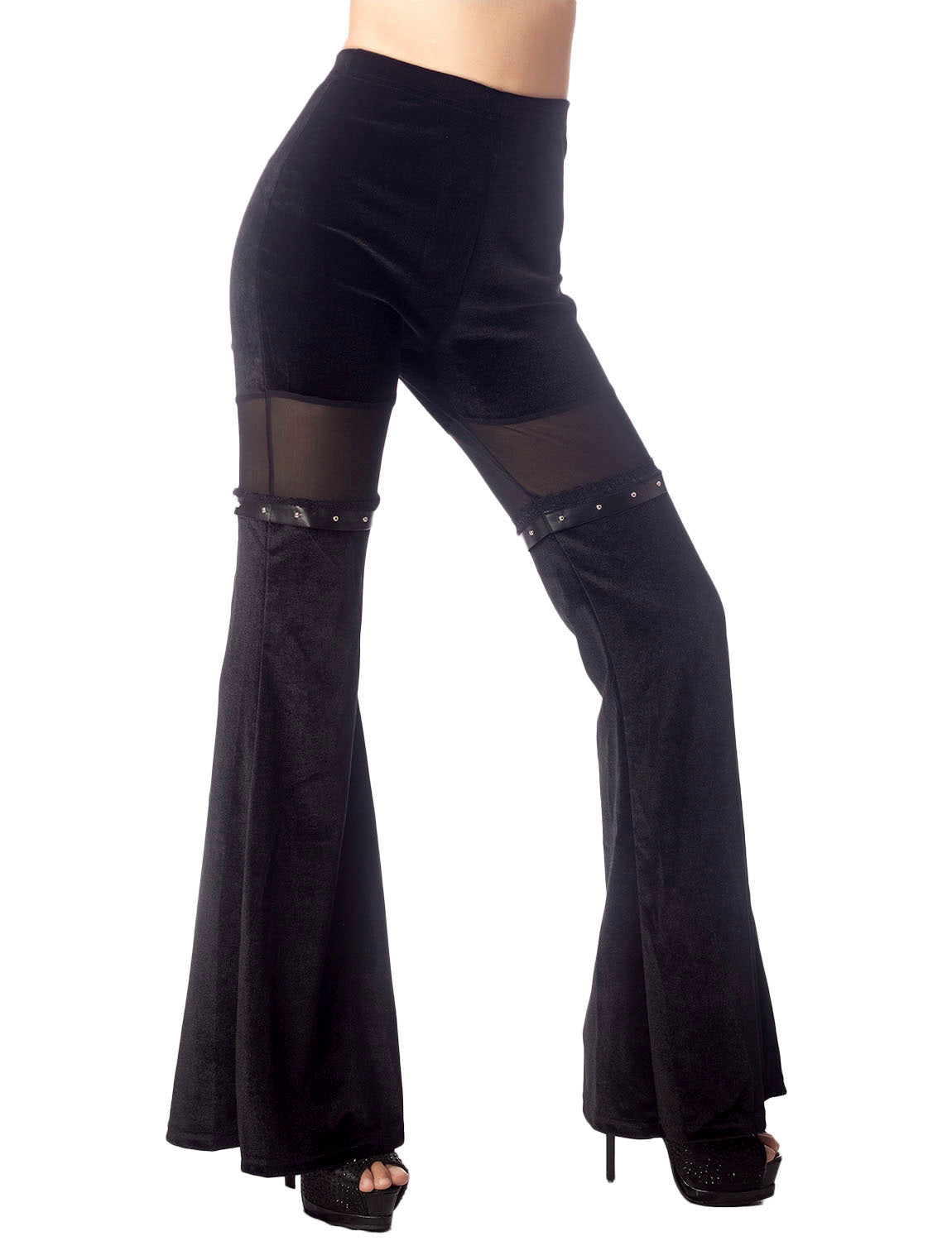 Women's Transparent Mesh Pants Slim Fit And Flare Wide Leg Trouser