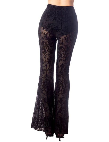 Women's Eyelet Lace Crochet Transparent Slim Fit And Flare Wide Leg Trouser