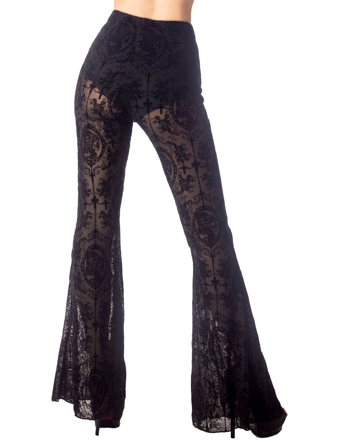 Women's Eyelet Lace Crochet Transparent Slim Fit And Flare Wide Leg Trouser