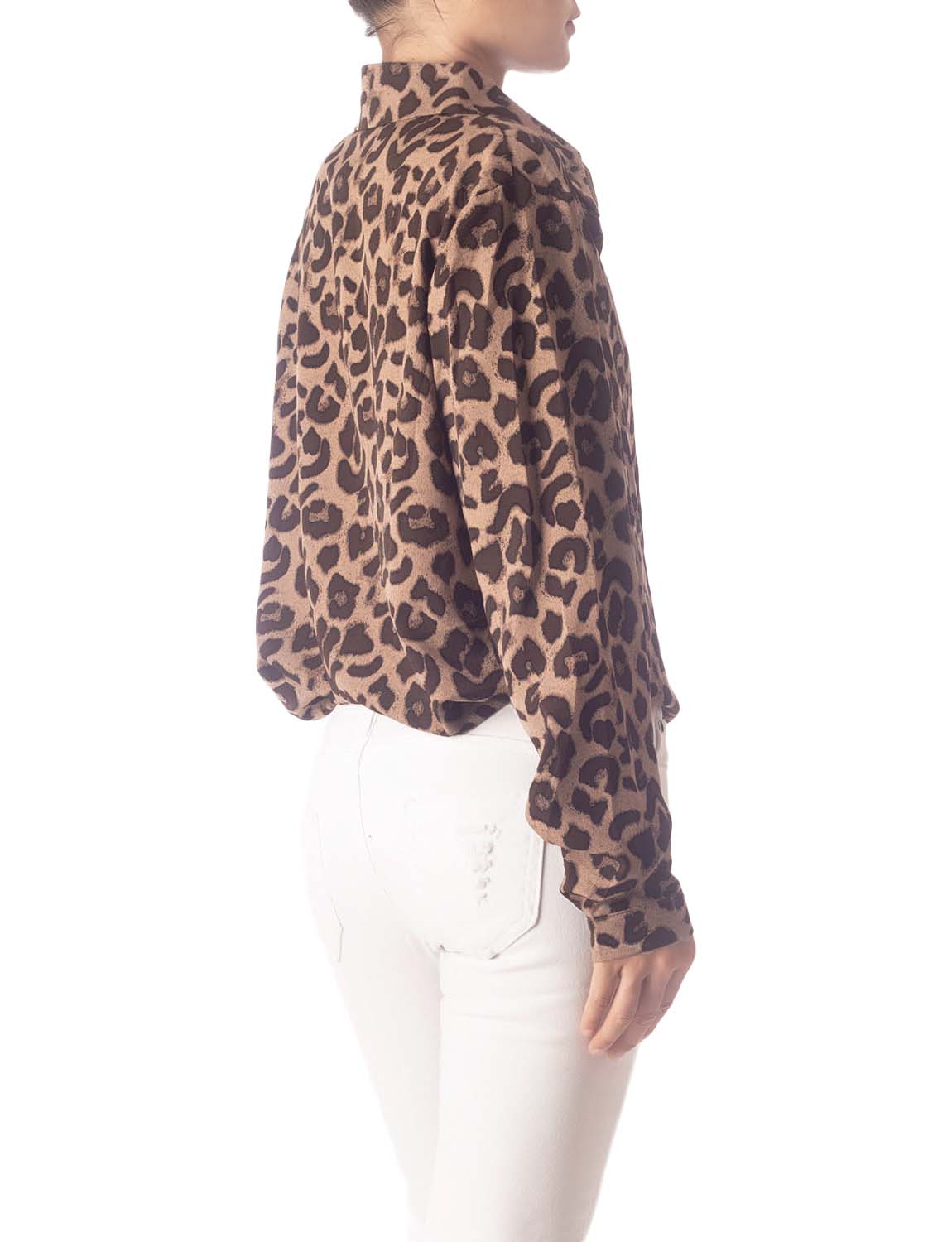 Women's Leopard Patterned Opaque Casual Button Long Sleeve Shirt