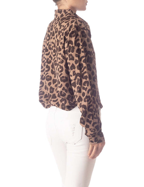 Women's Leopard Patterned Opaque Casual Button Long Sleeve Shirt