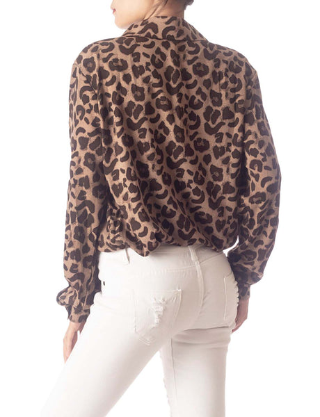 Women's Leopard Patterned Opaque Casual Button Long Sleeve Shirt