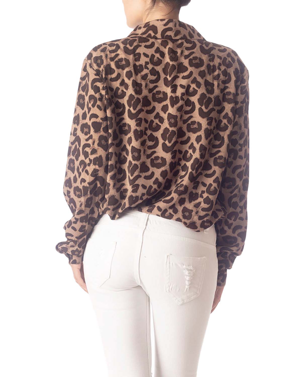 Women's Leopard Patterned Opaque Casual Button Long Sleeve Shirt