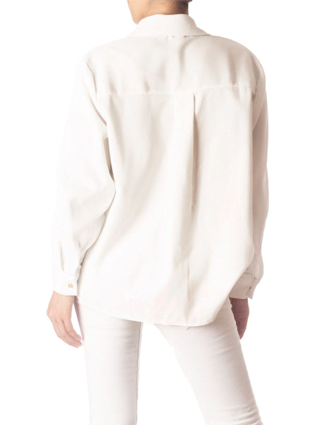 Women's Cozy Relaxed Retro White Cuffed Long Sleeve Shirt