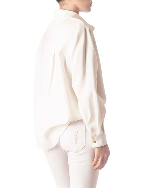 Women's Cozy Relaxed Retro White Cuffed Long Sleeve Shirt