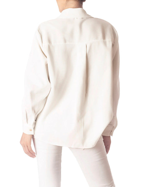 Women's Cozy Relaxed Retro White Cuffed Long Sleeve Shirt