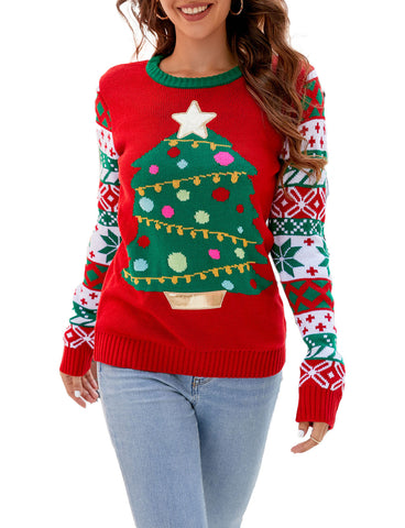 iB-iP Women's Christmas Pullover Sweater Casual Cozy Long Sleeve Top