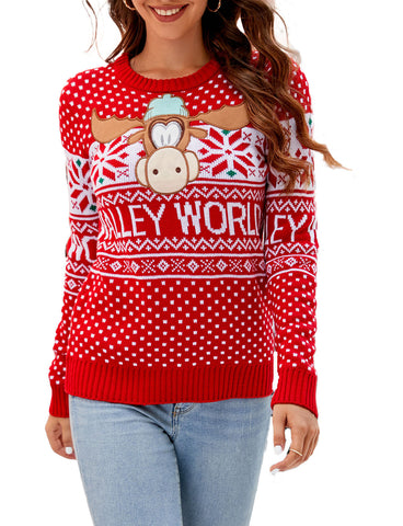 iB-iP Women's Christmas Casual Top Cozy Long Sleeve Pullover Sweater