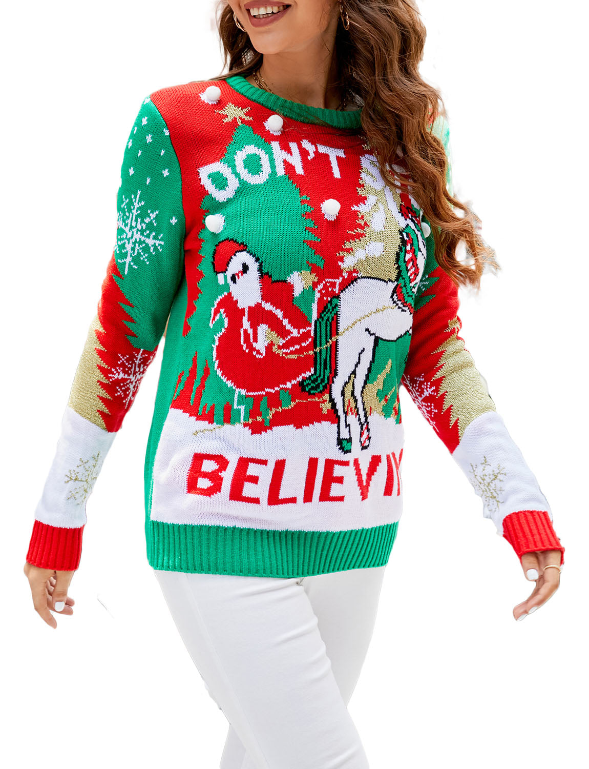 Women's Casual Christmas Cozy Top Long Sleeve Pullover Sweater