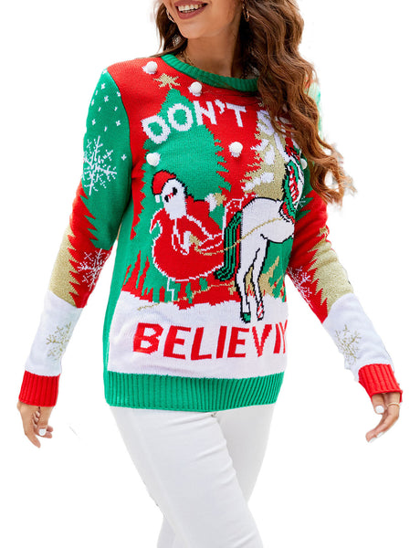 Women's Casual Christmas Cozy Top Long Sleeve Pullover Sweater