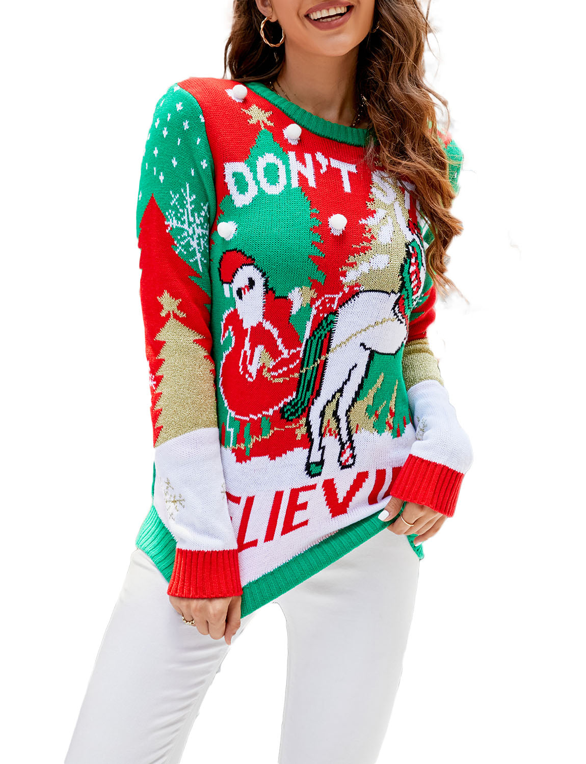 Women's Casual Christmas Cozy Top Long Sleeve Pullover Sweater