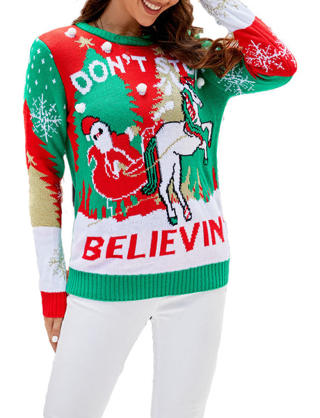 Women's Casual Christmas Cozy Top Long Sleeve Pullover Sweater