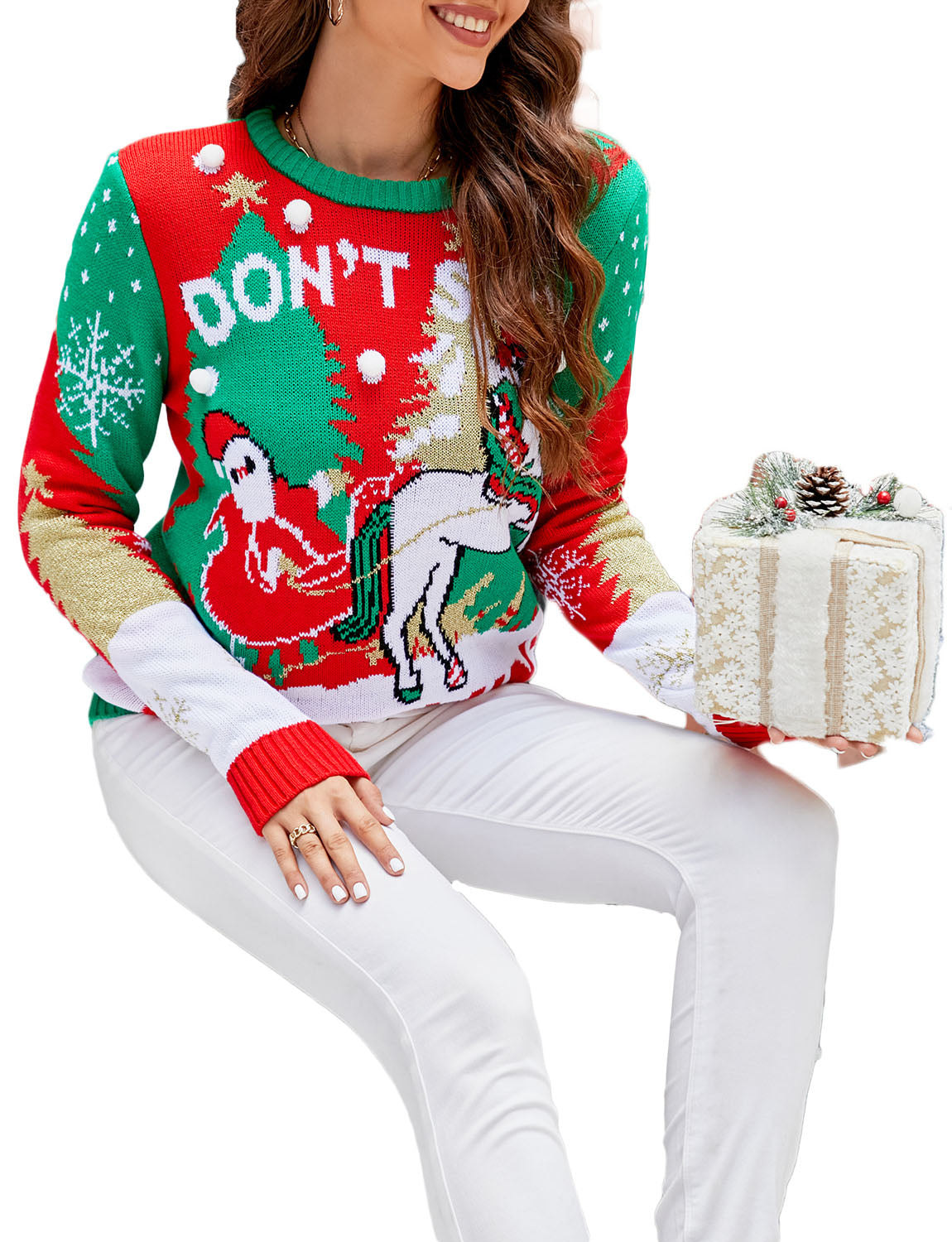 Women's Casual Christmas Cozy Top Long Sleeve Pullover Sweater