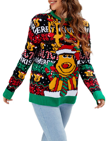 iB-iP Women's Casual Christmas Top Cozy Long Sleeve Pullover Sweater