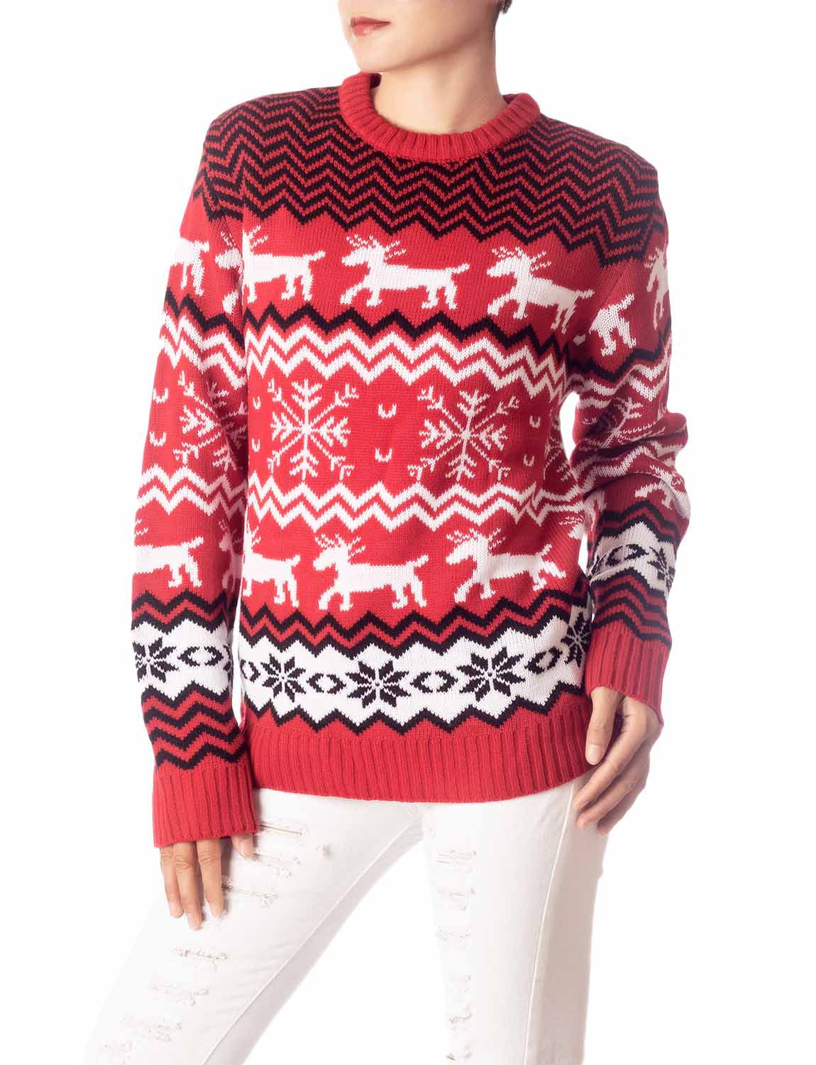 Women's Casual Christmas Reindeer Long Sleeve Top Pullover Sweater