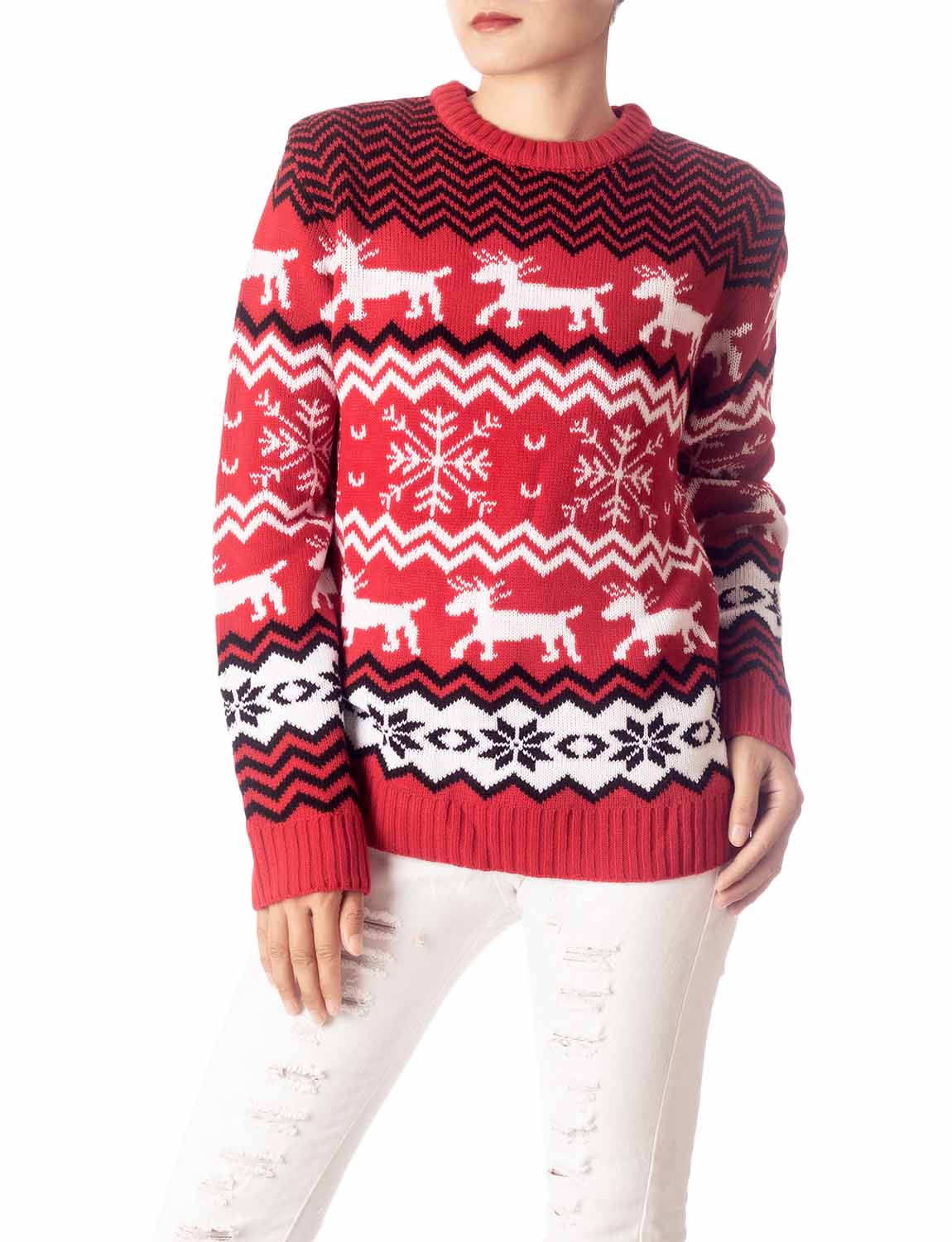 Women's Casual Christmas Reindeer Long Sleeve Top Pullover Sweater