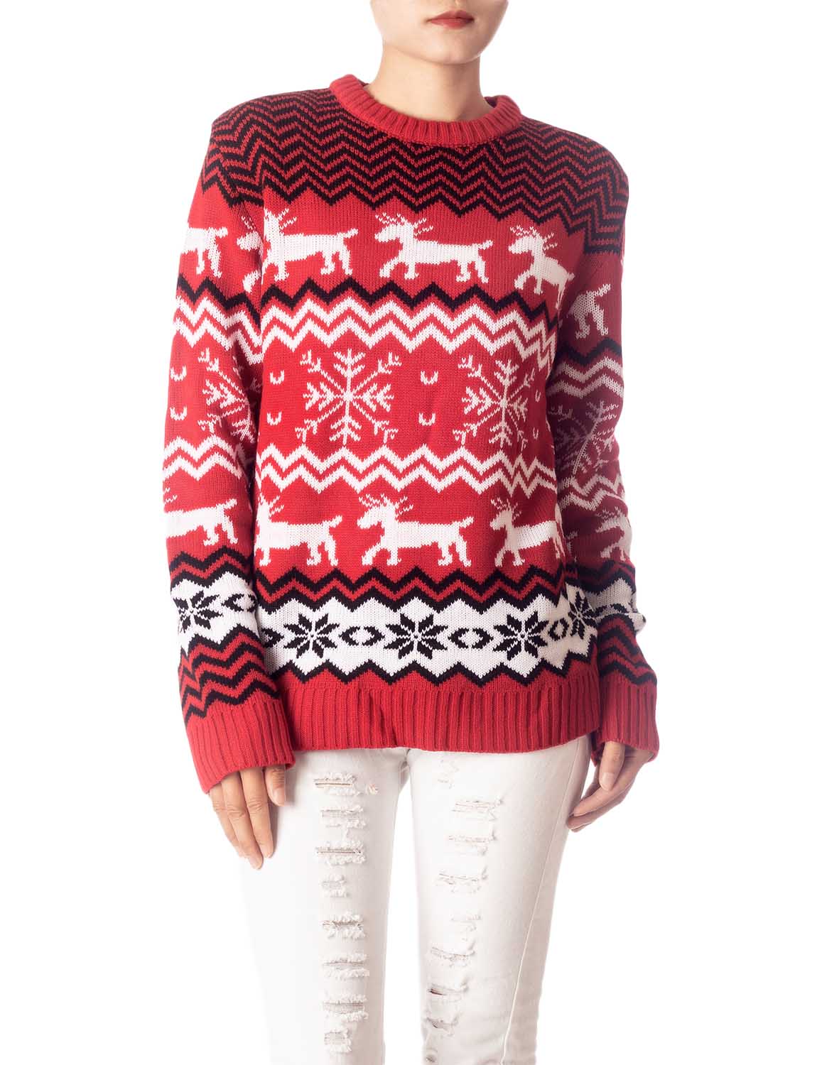 Women's Casual Christmas Reindeer Long Sleeve Top Pullover Sweater