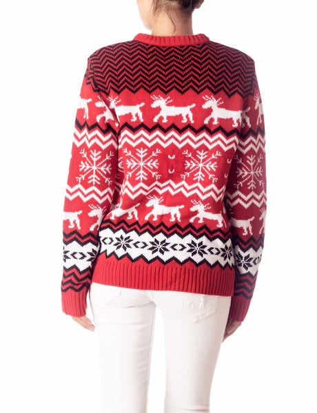 Women's Casual Christmas Reindeer Long Sleeve Top Pullover Sweater