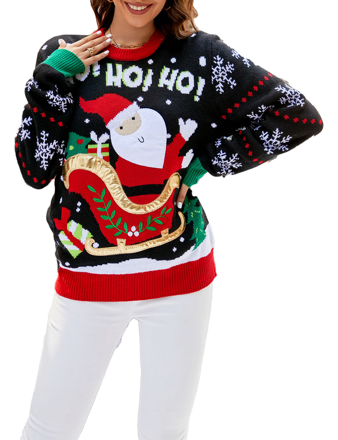 Women's Santa Claus Casual Christmas Top Long Sleeve Pullover Sweater