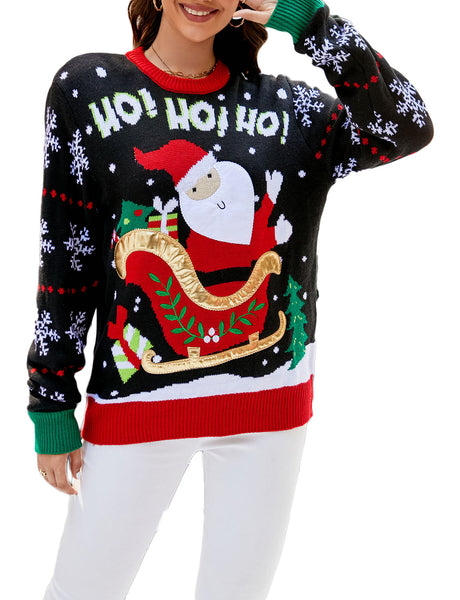 Women's Santa Claus Casual Christmas Top Long Sleeve Pullover Sweater