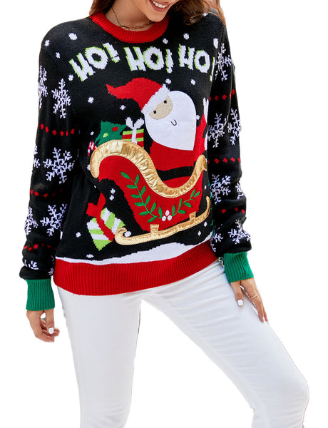 Women's Santa Claus Casual Christmas Top Long Sleeve Pullover Sweater