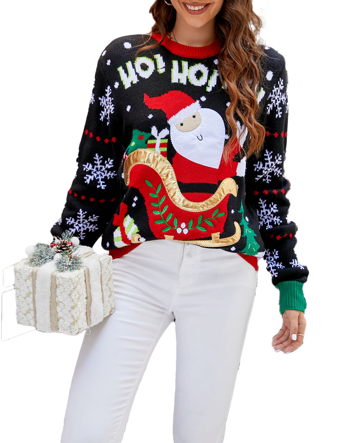 Women's Santa Claus Casual Christmas Top Long Sleeve Pullover Sweater