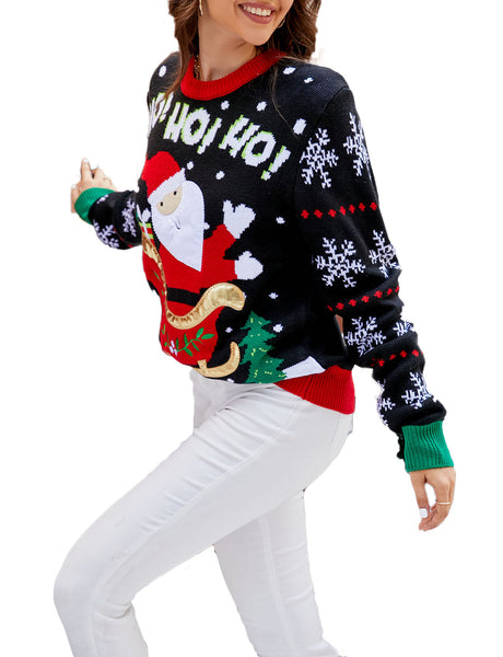 Women's Santa Claus Casual Christmas Top Long Sleeve Pullover Sweater