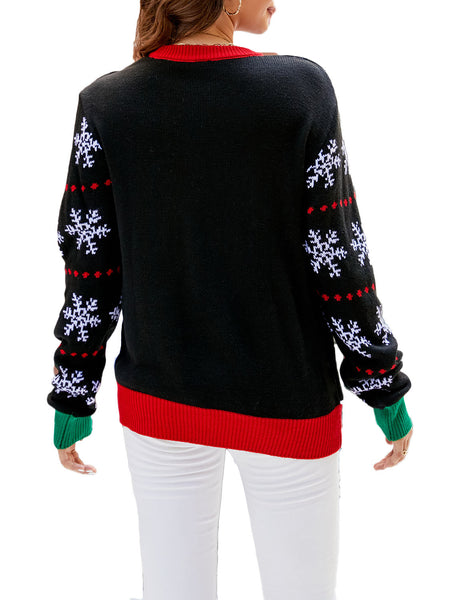 Women's Santa Claus Casual Christmas Top Long Sleeve Pullover Sweater