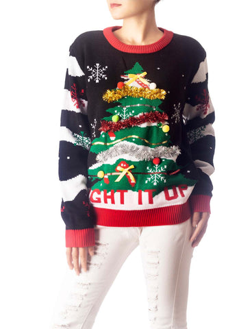 iB-iP Women's Casual Christmas Tree Top Cozy Long Sleeve Pullover Sweater