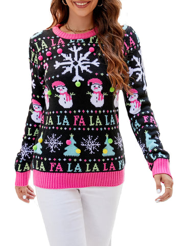 iB-iP Women's Casual Christmas Top Long Sleeve Cozy Pullover Sweater