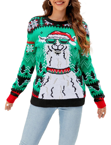 Women's Casual Christmas Snowman Long Sleeve Top Pullover Sweater