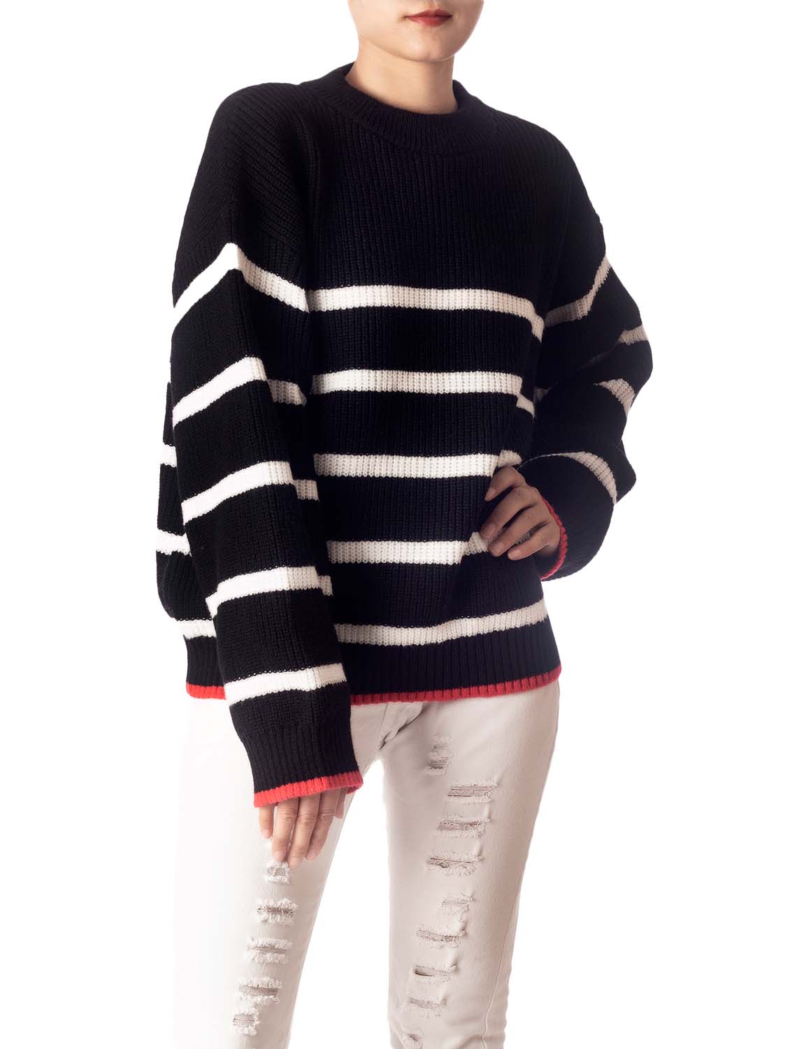 Women's Cozy Casual Top Long Sleeve Stripes Lightweight Pullover Sweater