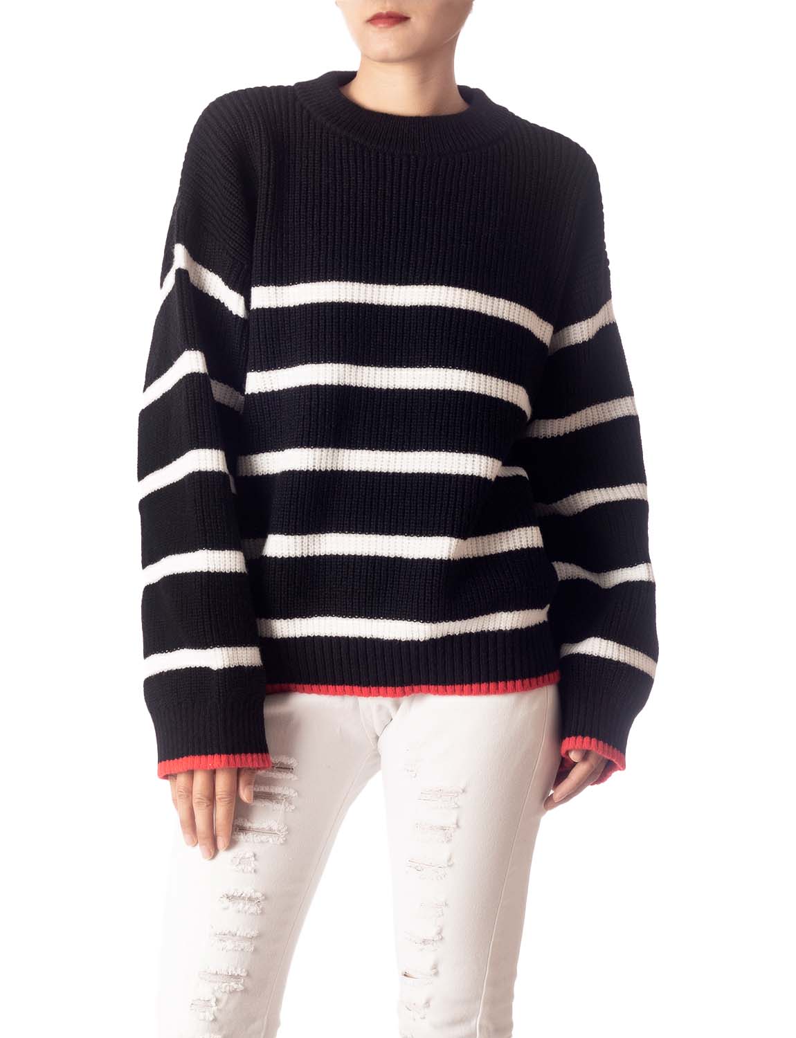 Women's Cozy Casual Top Long Sleeve Stripes Lightweight Pullover Sweater