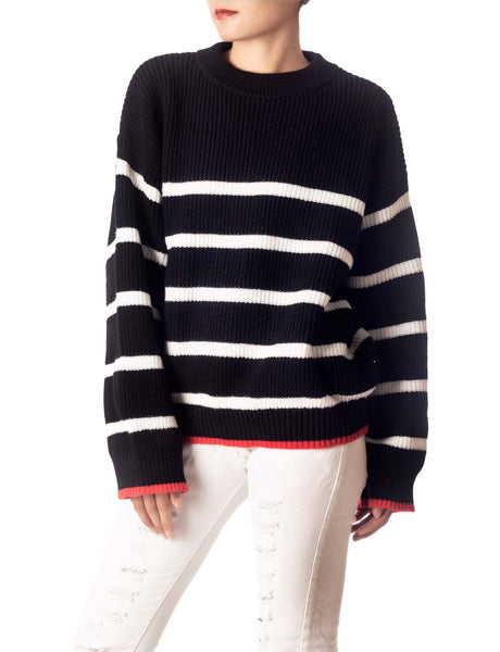 Women's Cozy Casual Top Long Sleeve Stripes Lightweight Pullover Sweater